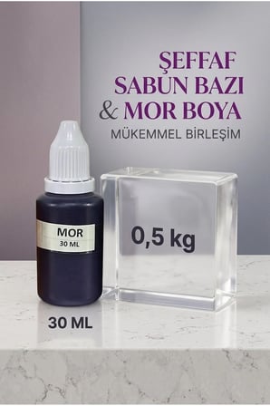Şeffaf Sabun Bazı 500 gr + Mor Sabun Boyası 30 ml El Yapımı Sabun Yapım Seti Hobi Set