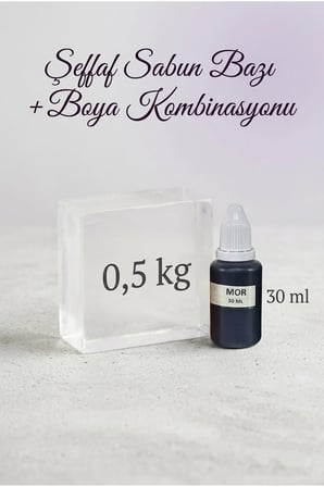 Şeffaf Sabun Bazı 500 gr + Mor Sabun Boyası 30 ml El Yapımı Sabun Yapım Seti Hobi Set