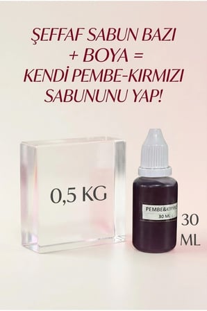 Şeffaf Sabun Bazı 500 gr + Pembe Sabun Boyası 30 ml El Yapımı Sabun Yapım Seti Hobi Set