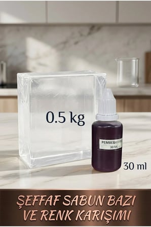 Şeffaf Sabun Bazı 500 gr + Pembe Sabun Boyası 30 ml El Yapımı Sabun Yapım Seti Hobi Set