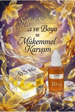 Şeffaf Sabun Bazı 500 gr + Sarı Sabun Boyası 30 ml El Yapımı Sabun Yapım Seti Hobi Set