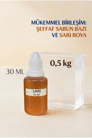 Şeffaf Sabun Bazı 500 gr + Sarı Sabun Boyası 30 ml El Yapımı Sabun Yapım Seti Hobi Set