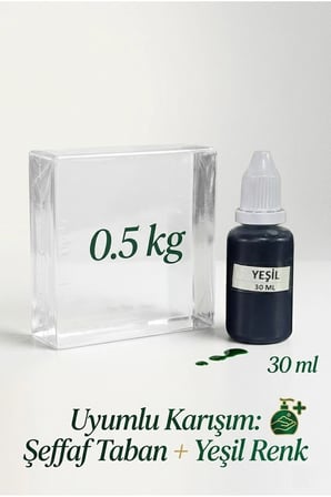 Şeffaf Sabun Bazı 500 gr + Yeşil Sabun Boyası 30 ml El Yapımı Sabun Yapım Seti Hobi Set