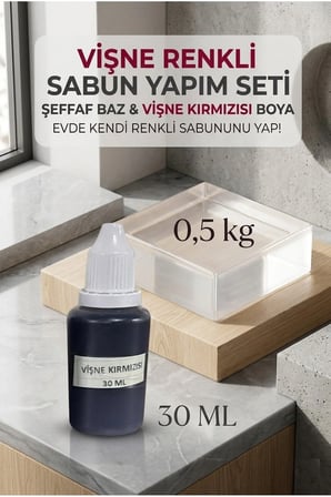Şeffaf Sabun Bazı 500 gr + Vişne Kırmızı Sabun Boyası 30 ml El Yapımı Sabun Yapım Seti
