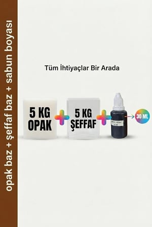 5 KG Opak + 5 KG Şeffaf Sabun Bazı ve Kahverengi Sabun Boyası Seti – Hobi ve El Yapımı Sabun Seti