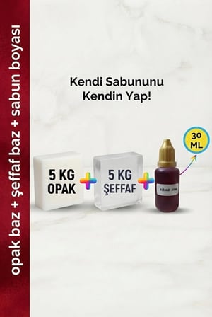 5 KG Opak + 5 KG Şeffaf Sabun Bazı ve Kırmızı Sabun Boyası Seti – Hobi ve El Yapımı Sabun Seti