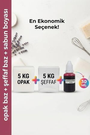 5 KG Opak + 5 KG Şeffaf Sabun Bazı ve Pembe-Kırmızı Sabun Boyası Seti – Hobi ve El Yapımı Sabun Seti
