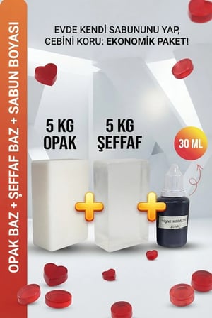 5 KG Opak + 5 KG Şeffaf Sabun Bazı ve Vişne kırmızısı Sabun Boyası Seti – Hobi ve El Yapımı Sabun Seti