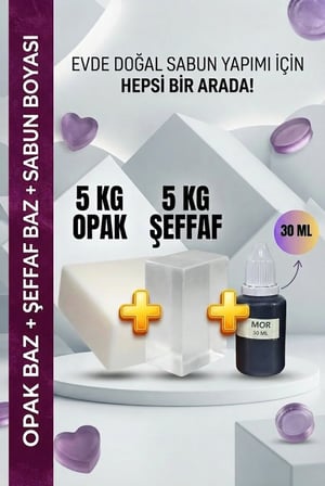 5 KG Opak + 5 KG Şeffaf Sabun Bazı ve Mor Sabun Boyası Seti – Hobi ve El Yapımı Sabun Seti