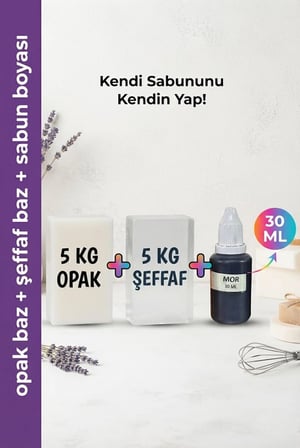 5 KG Opak + 5 KG Şeffaf Sabun Bazı ve Mor Sabun Boyası Seti – Hobi ve El Yapımı Sabun Seti