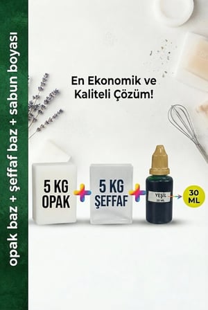 5 KG Opak + 5 KG Şeffaf Sabun Bazı ve Yeşil Sabun Boyası Seti – Hobi ve El Yapımı Sabun Seti