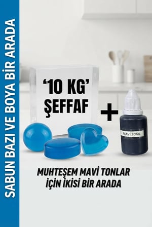 Organik Hekim Sabun Bazı ve Boya Seti 10 Kg Şeffaf 30 ml Mavi