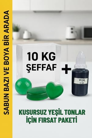 Organik Hekim 10 KG Şeffaf Sabun Bazı ve 30 ML Yeşil Sabun Boyası Hobi Seti