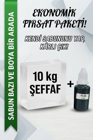 Organik Hekim 10 KG Şeffaf Sabun Bazı ve 30 ML Yeşil Sabun Boyası Hobi Seti