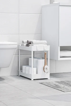 Beyaz 2 Katlı Düzenleyici Mutfak ve Banyo Rafı