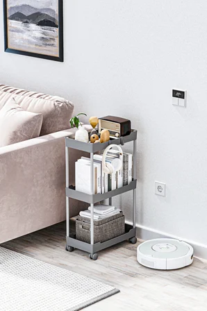 Gri 3 Katlı Tekerlekli Düzenleyici Mutfak ve Banyo Rafı Vesken