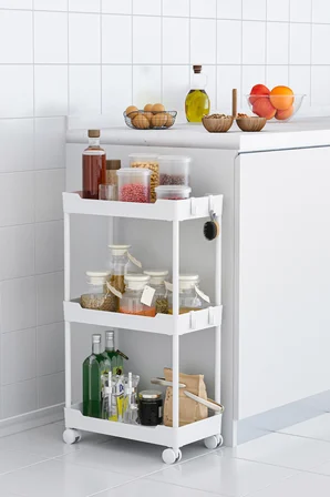 Beyaz 3 Katlı Tekerlekli Düzenleyici Mutfak ve Banyo Rafı Vesken