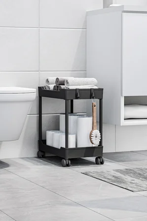2 Adet Siyah 2 Katlı Düzenleyici Mutfak ve Banyo Rafı