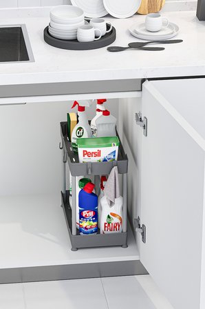 2 Adet Gri 2 Katlı Düzenleyici Mutfak ve Banyo Rafı