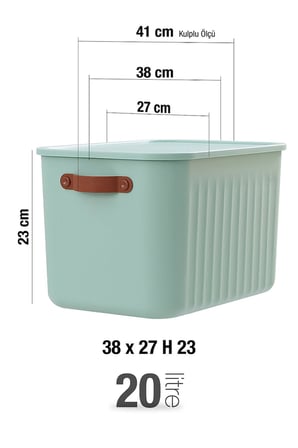 3 Adet Kulplu Mint Nane Yeşili Dolap Düzenleyici 20 Lt Kapaklı Saklama Kutusu Sepet Oyuncak Kutusu Organizer