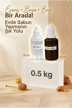 Bal Kokulu Esans 30 ml | Mavi Renk Sabun Boyası 30 ml | Şeffaf Sabun Bazı 500 gr
