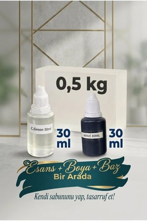 C. Green Kokulu Esans 30 ml | Mavi Renk Sabun Boyası 30 ml | Şeffaf Sabun Bazı 500 gr