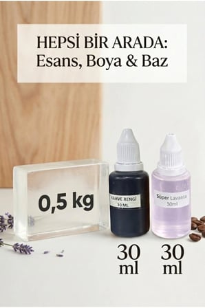 Lavanta Kokulu Esans 30 ml | Kahverengi Renk Sabun Boyası 30 ml | Şeffaf Sabun Bazı 500 gr