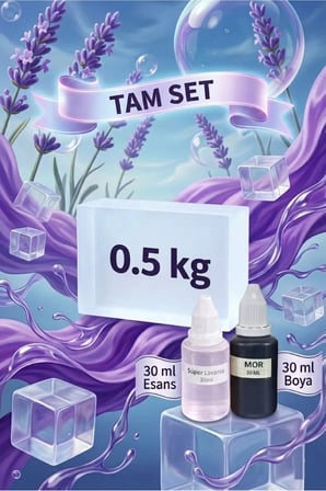 Lavanta Kokulu Esans 30 ml | Mor Renk Sabun Boyası 30 ml | Şeffaf Sabun Bazı 500 gr