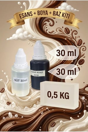 Süt Kokulu Esans 30 ml | Kahverengi Renk Sabun Boyası 30 ml | Şeffaf Sabun Bazı 500 gr