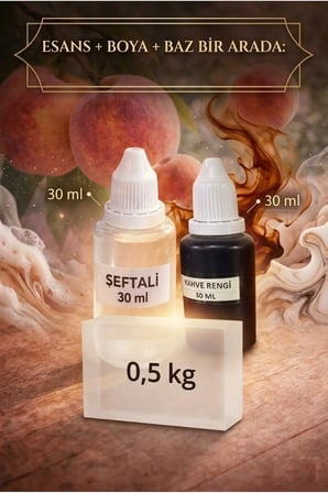 Şeftali Kokulu Esans 30 ml | Kahverengi Renk Sabun Boyası 30 ml | Şeffaf Sabun Bazı 500 gr