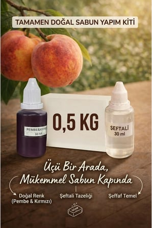 Şeftali Kokulu Esans 30 ml | Pembe-Kırmızı Renk Sabun Boyası 30 ml | Şeffaf Sabun Bazı 500 gr