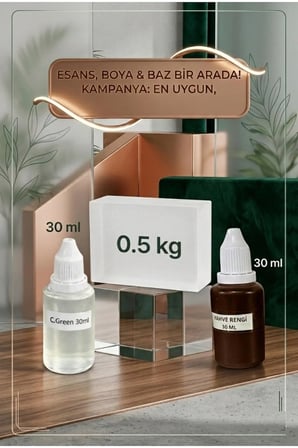 C. Green Kokulu Esans 30 ml | Kahverengi Renk Sabun Boyası 30 ml | Şeffaf Sabun Bazı 500 gr