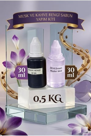 Dream Musk Kokulu Esans 30 ml | Kahverengi Renk Sabun Boyası 30 ml | Şeffaf Sabun Bazı 500 gr