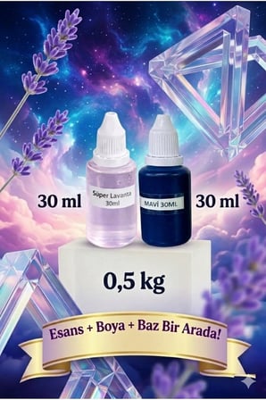 Lavanta Kokulu Esans 30 ml | Mavi Renk Sabun Boyası 30 ml | Şeffaf Sabun Bazı 500 gr