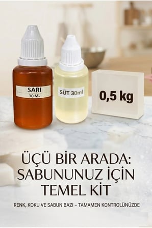 Süt Kokulu Esans 30 ml | Sarı Renk Sabun Boyası 30 ml | Şeffaf Sabun Bazı 500 gr