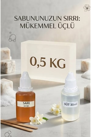 Süt Kokulu Esans 30 ml | Sarı Renk Sabun Boyası 30 ml | Şeffaf Sabun Bazı 500 gr