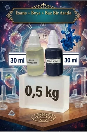 Çilek Kokulu Esans 30 ml | Mavi Renk Sabun Boyası 30 ml | Şeffaf Sabun Bazı 500 gr