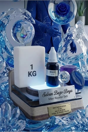1 KG Opak Sabun Bazı + 30 ML Mavi Sabun Boyası | Ferah Tonlu Hobi Sabun Yapım Kiti