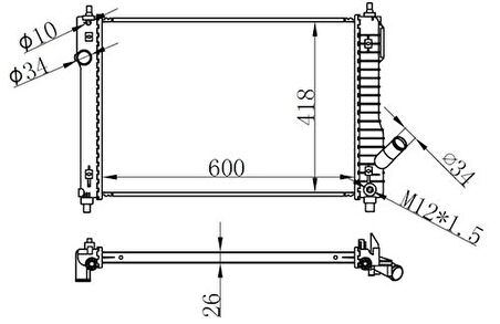 Oris BCH047026 Motor Radyatörü Aveo 1.4 07 Kalos 03 (600x418x26) 96942181