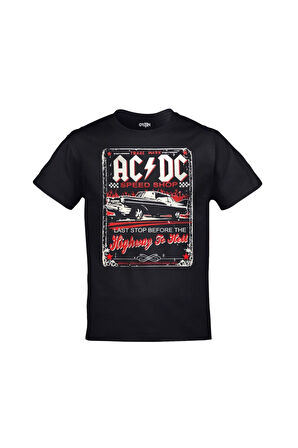 Unisex Siyah Ac Dc Speed Shop T-Shirt