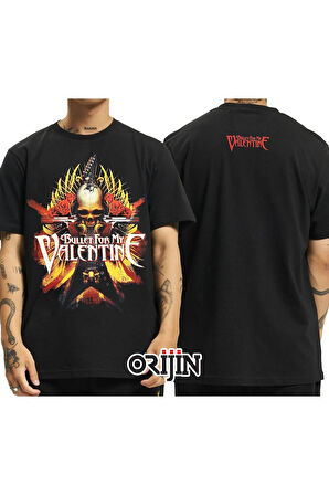 Unisex Siyah Bullet For My Valentine Baskılı Tshirt