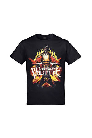 Unisex Siyah Bullet For My Valentine Baskılı Tshirt