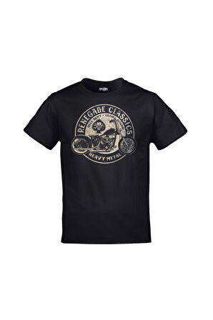 Unisex Siyah Renegade Classics Heavy Metal Motosiklet Baskılı Tshirt