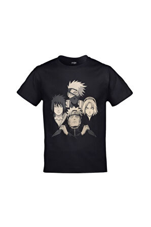 Naruto Team 7 Hokage Bohemian Rhapsody Baskılı Unisex Siyah Tshirt