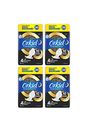 Orkid Ultra Gece Ekstra Hijyenik Ped 20 Adet 4 Boy 4 Adet