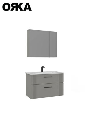 ORKA BARI 80 cm Mat Kaşmir Banyo Dolabı Takımı | Lavabo + Ayna Dahil | Modern Dayanıklı Tasarım