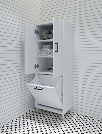 Orkide Kirli Çamaşır Sepetli 2 Kapaklı Çok Amaçlı Dolap