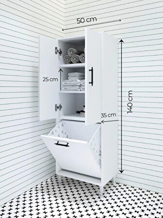 Orkide Kirli Çamaşır Sepetli 2 Kapaklı Çok Amaçlı Dolap