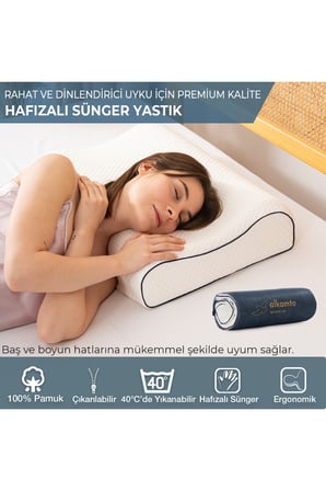 Visco Ortopedik Boyun Destekli Uyku Yastığı 60x40x14-12 cm | Hipoalerjenik Hafızalı Sünger
