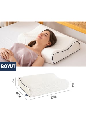 Visco Ortopedik Boyun Destekli Uyku Yastığı 60x40x14-12 cm | Hipoalerjenik Hafızalı Sünger